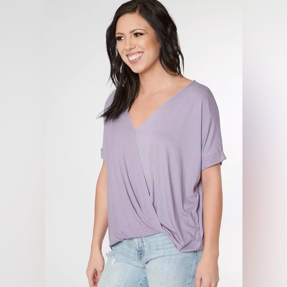 Buckle - Excuse Me I Have to Go Be Awesome Brand Lavender surplice  blouse